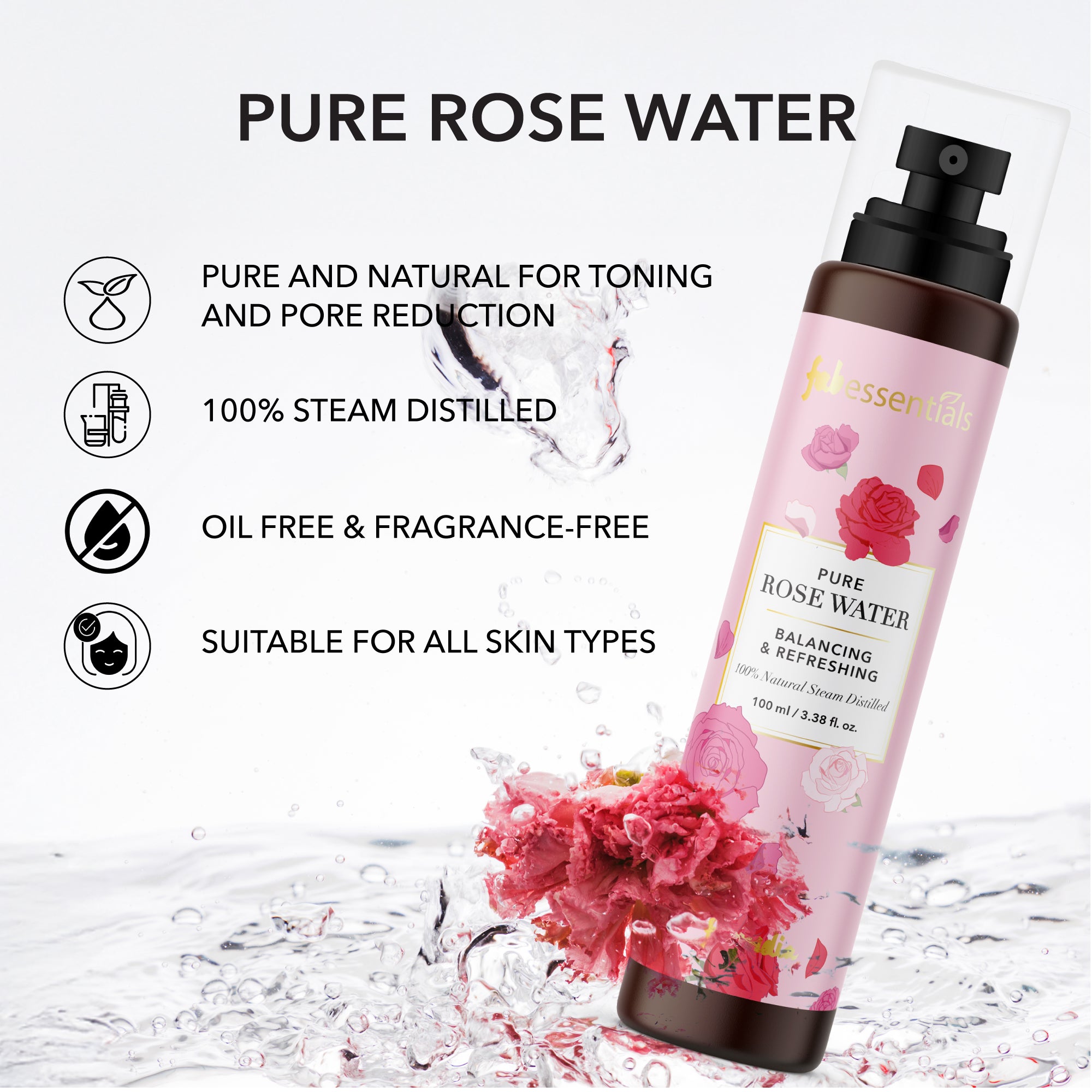 fabessentials Pure Rose Water 110ml | Alcohol-Free Face Toner or Face Mist
