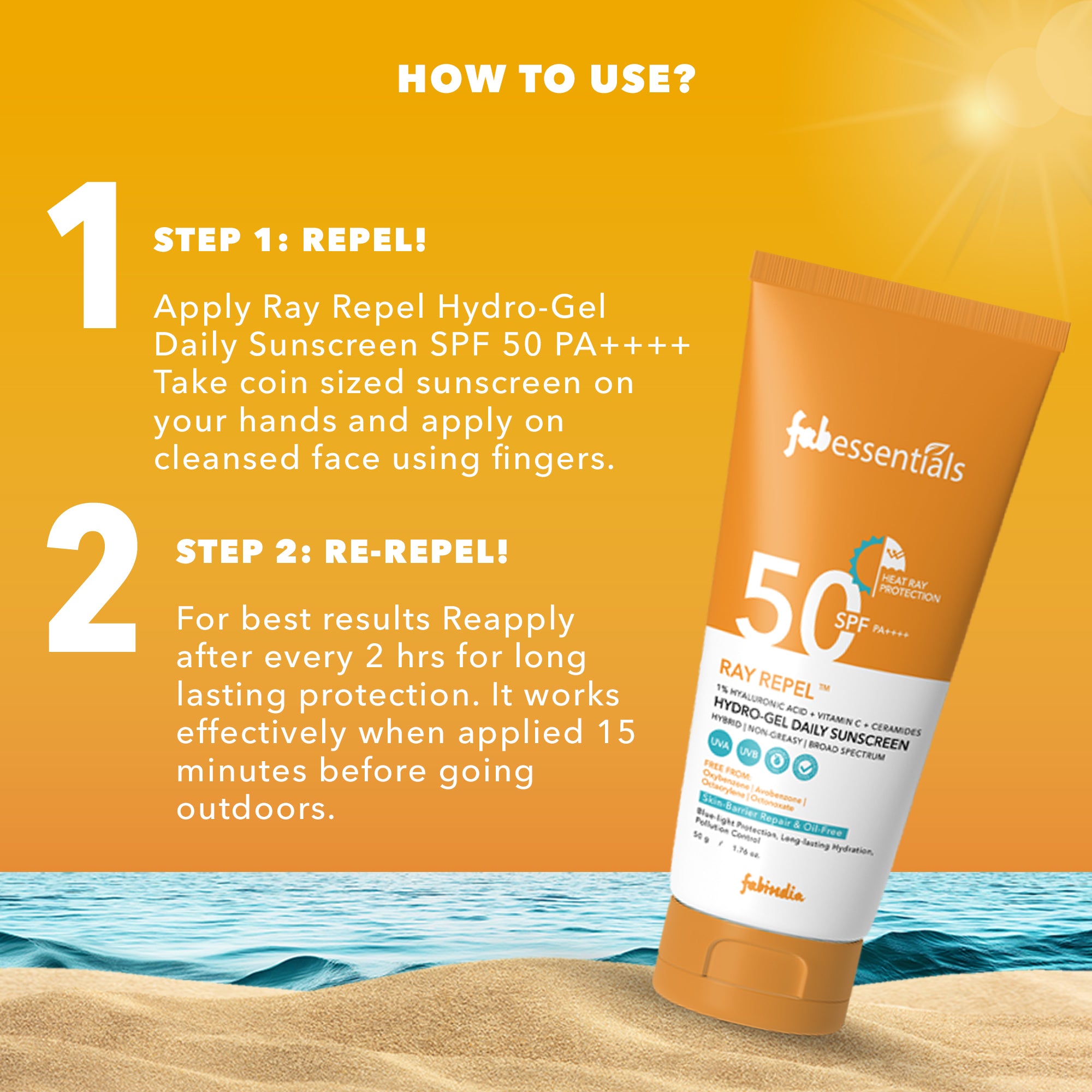 fabessentials Hydrogel Daily Sunscreen SPF 50 PA++++ - 50g