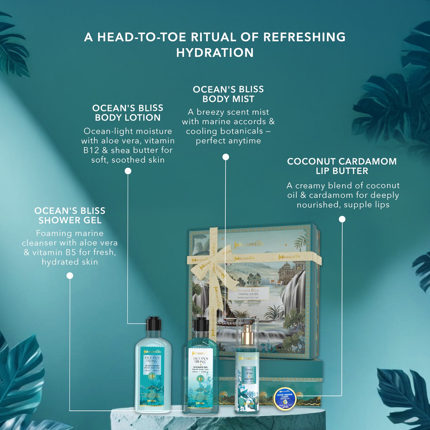 fabessentials Ocean’s Bliss Coastal Escape Bath & Body Gift Set for Women & Men