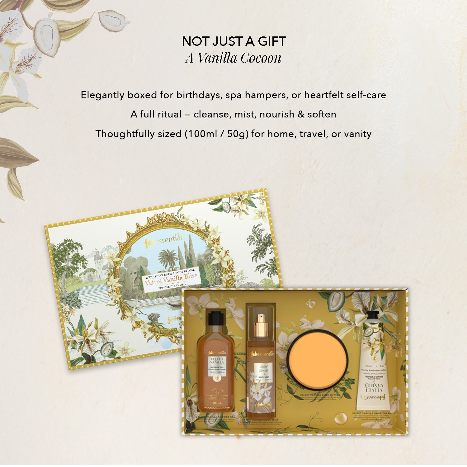fabessentials Velvet Vanilla Bliss Luxury Bath & Body Gift Set for Women & Men