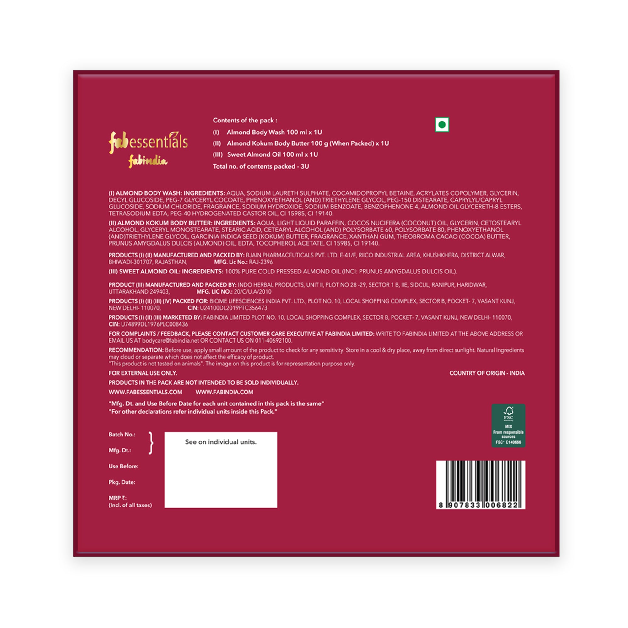 Fabessentails Moisturising Nourishing Sweet Almond Spa Retreat gift Set