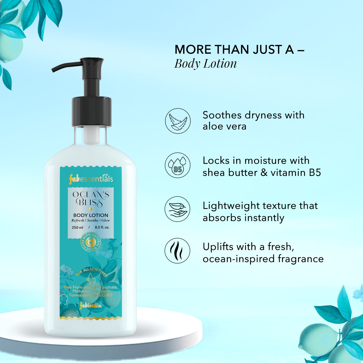 fabessentials Ocean’s Bliss Body Lotion for Men & Women | Aloe Vera, Shea Butter & Vitamin B5 | 250ml