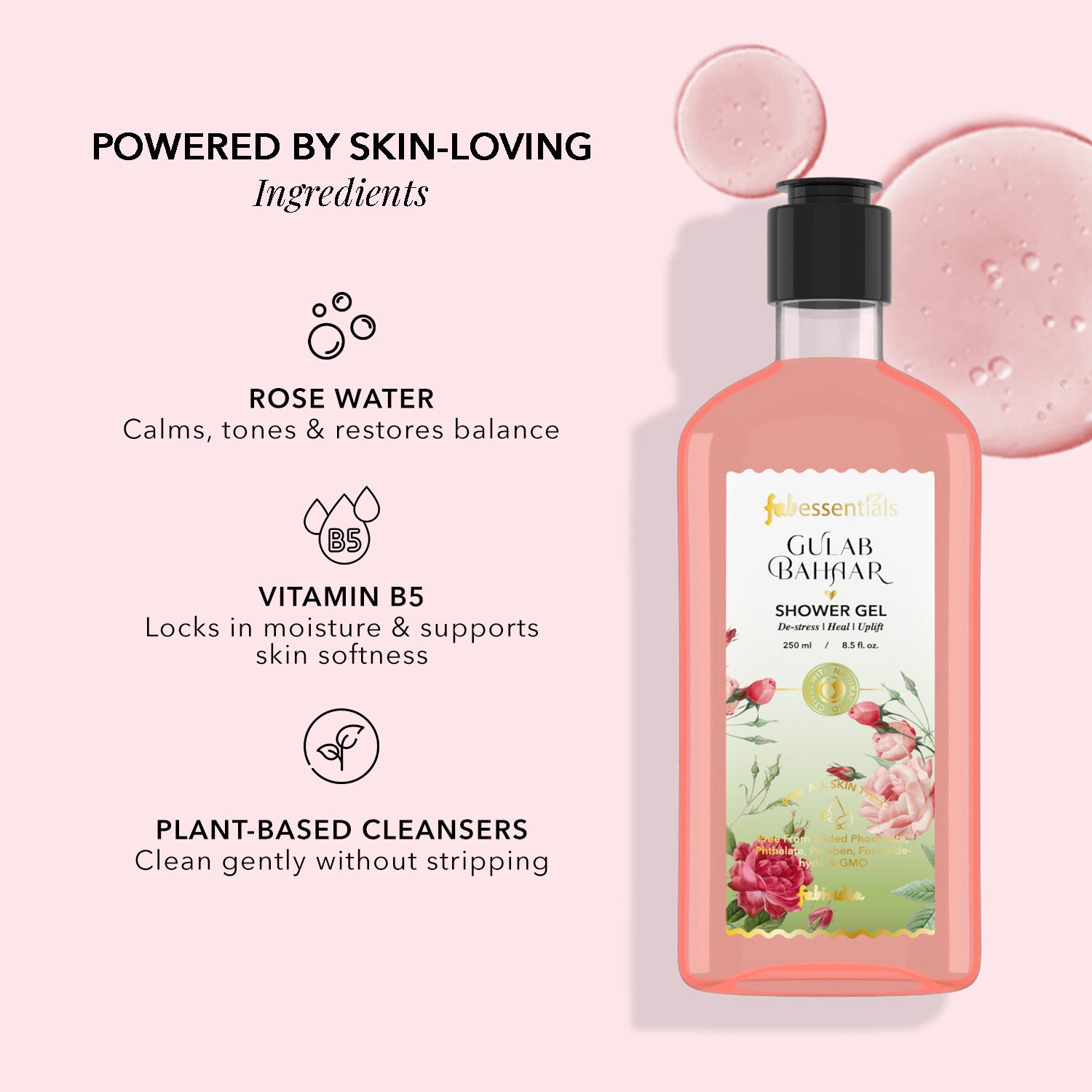 fabessentials Gulab Bahaar Shower Gel | Natural, Sulphate-Free Body Wash 250ml