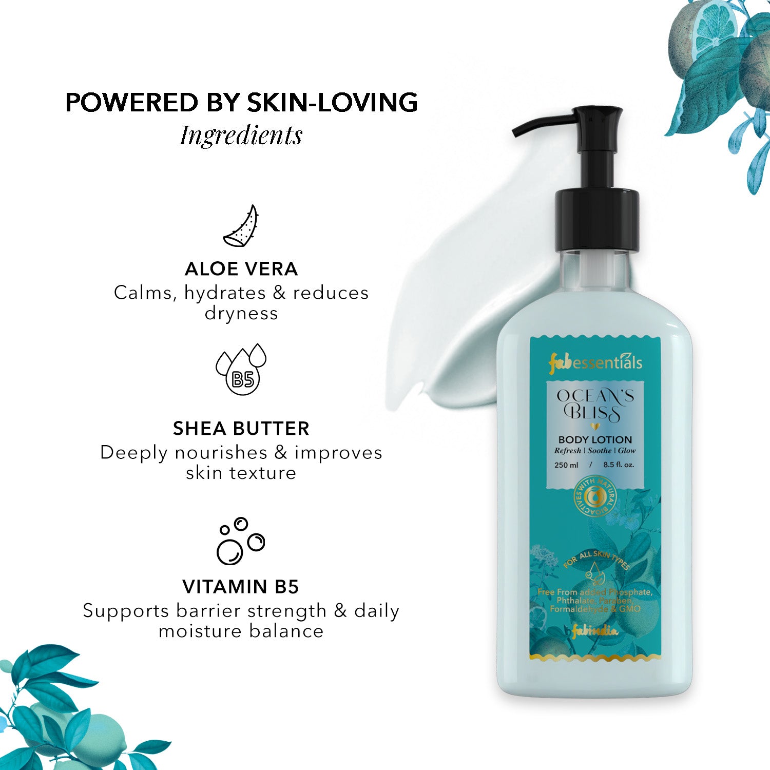 fabessentials Ocean’s Bliss Body Lotion for Men & Women | Aloe Vera, Shea Butter & Vitamin B5 | 250ml