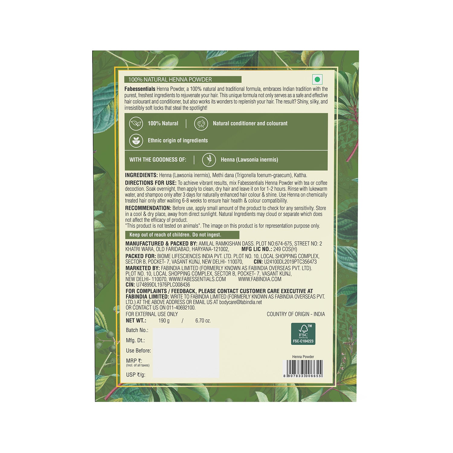 fabessentials 100% Natural Henna Powder 190g