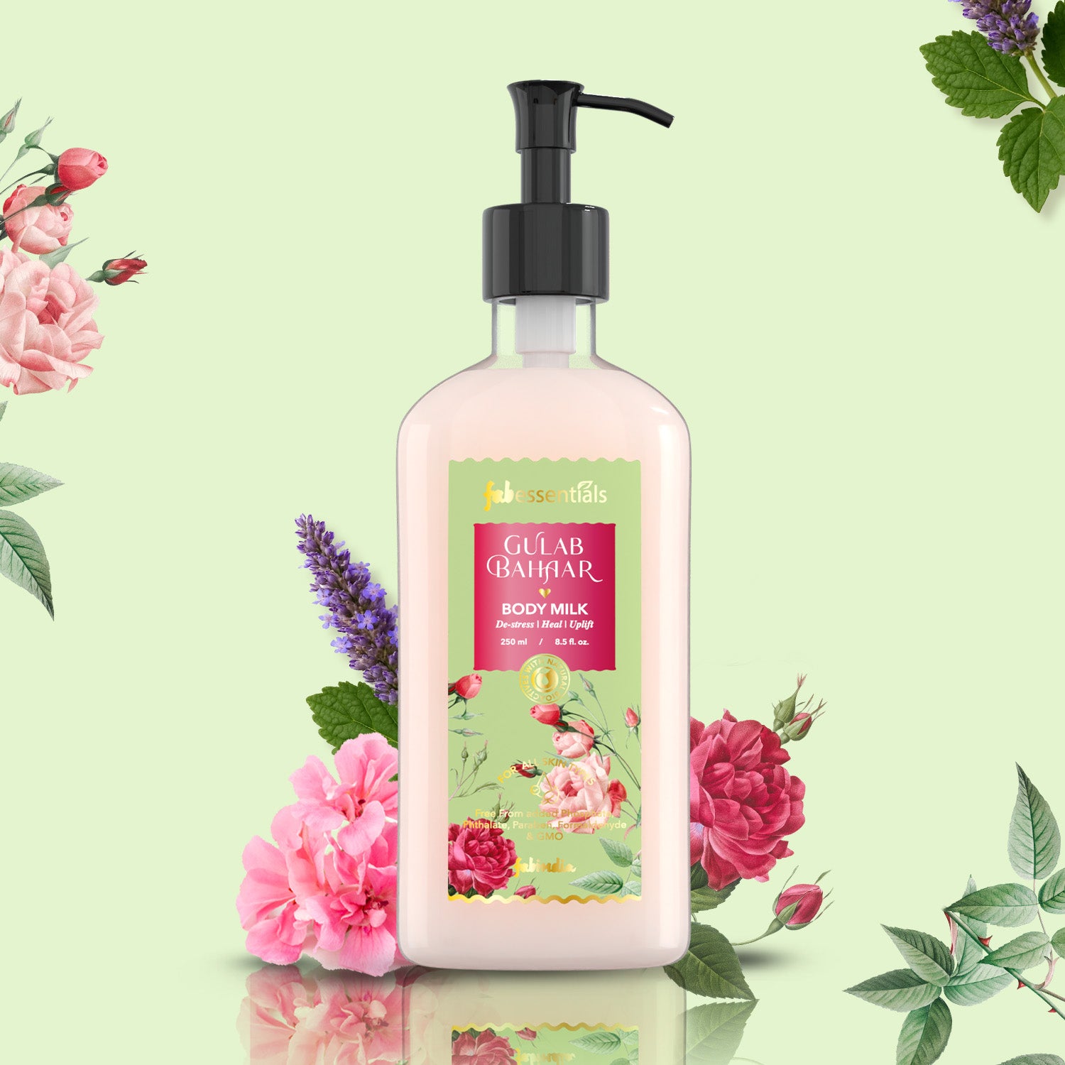 fabessentials Gulaab Bahaar Body Milk | Lightweight Floral Body Lotion with Rose Water, Vitamin B5 & Shea Butter for Men & Women 250ml