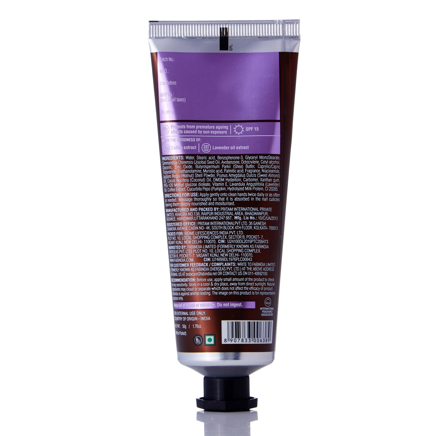 Coffee Lavender Hand Cream With SPF 15 - 50 gm