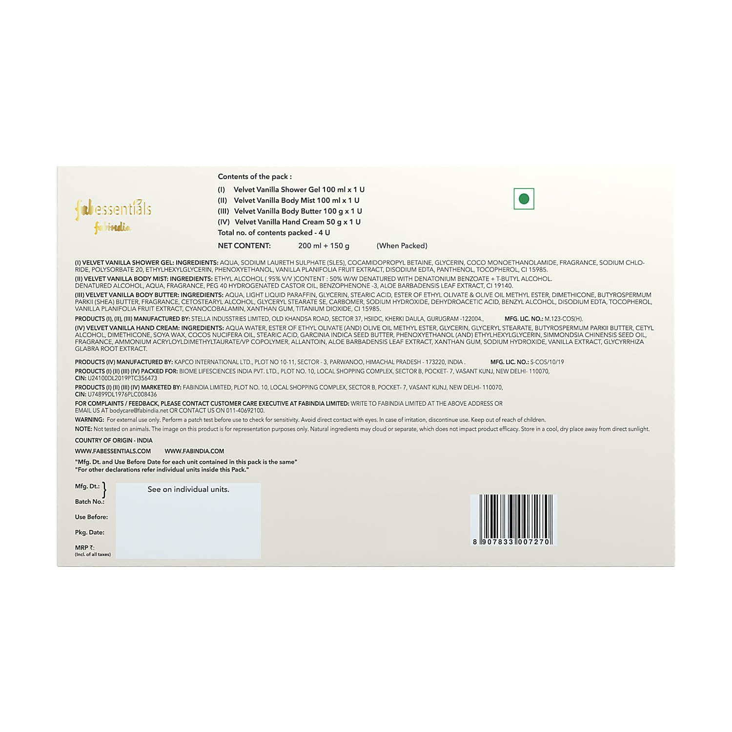 fabessentials Velvet Vanilla Bliss Luxury Bath & Body Gift Set for Women & Men
