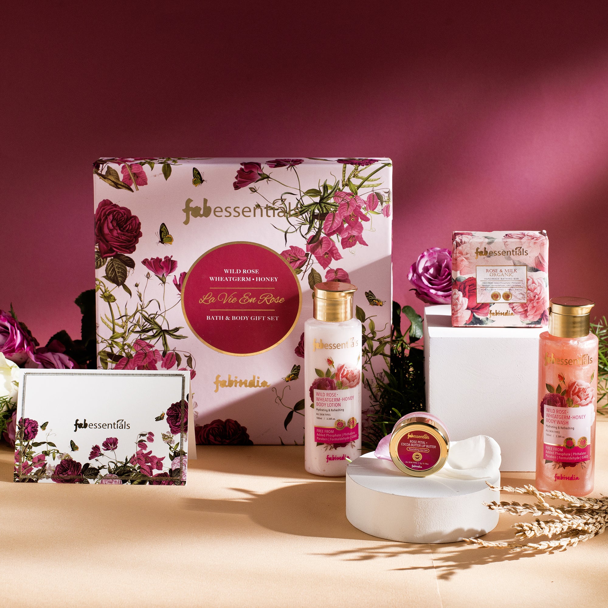 Wild Rose Wheatgerm Honey Bath & Body Gift Set - 200 ml + 105 gm
