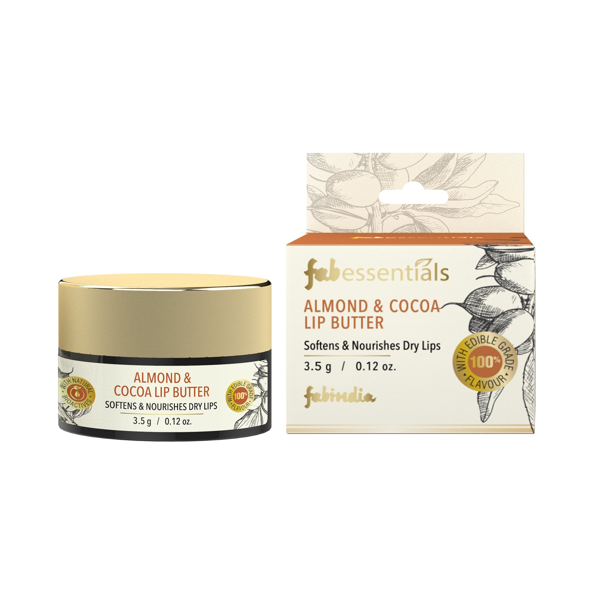 fabessentials Almond & Cocoa Lip Butter 3.5 g | Lip Balm for Chapped Lips