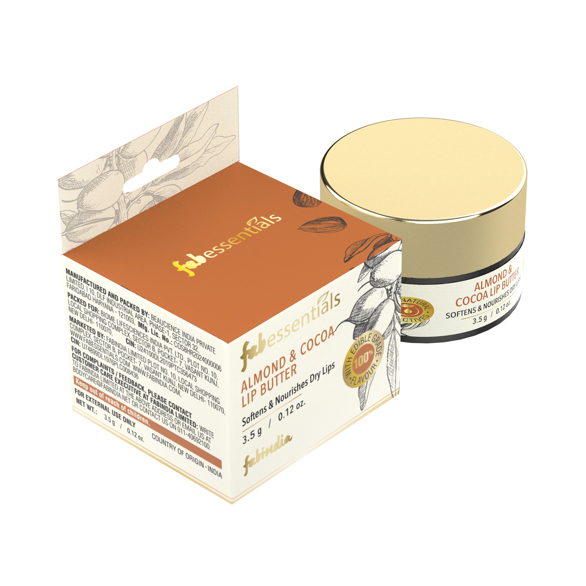 Fabessentials Almond & Cocoa Lip Butter 3.5g | Lip Balm for Chapped Lips