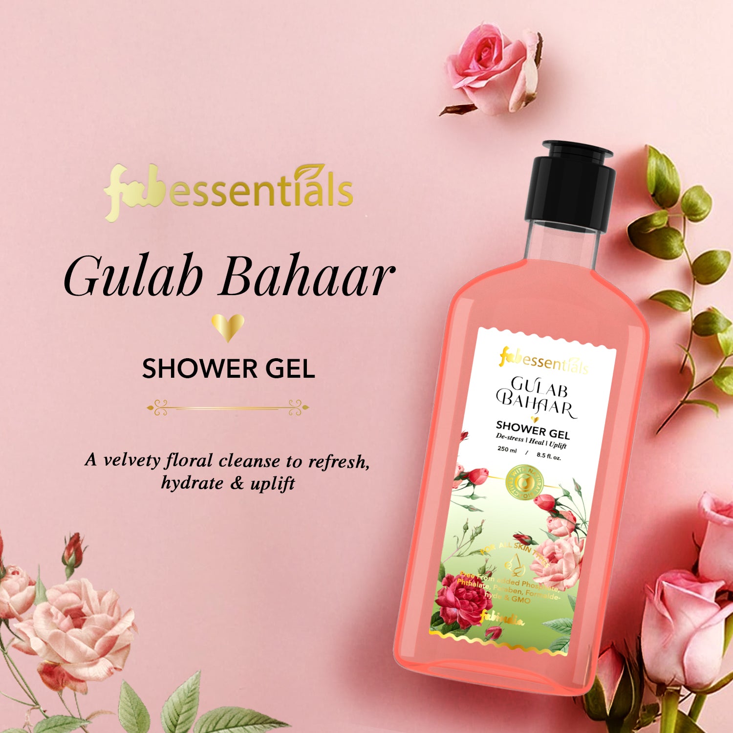 fabessentials Gulab Bahaar Shower Gel | Natural, Sulphate-Free Body Wash 250ml