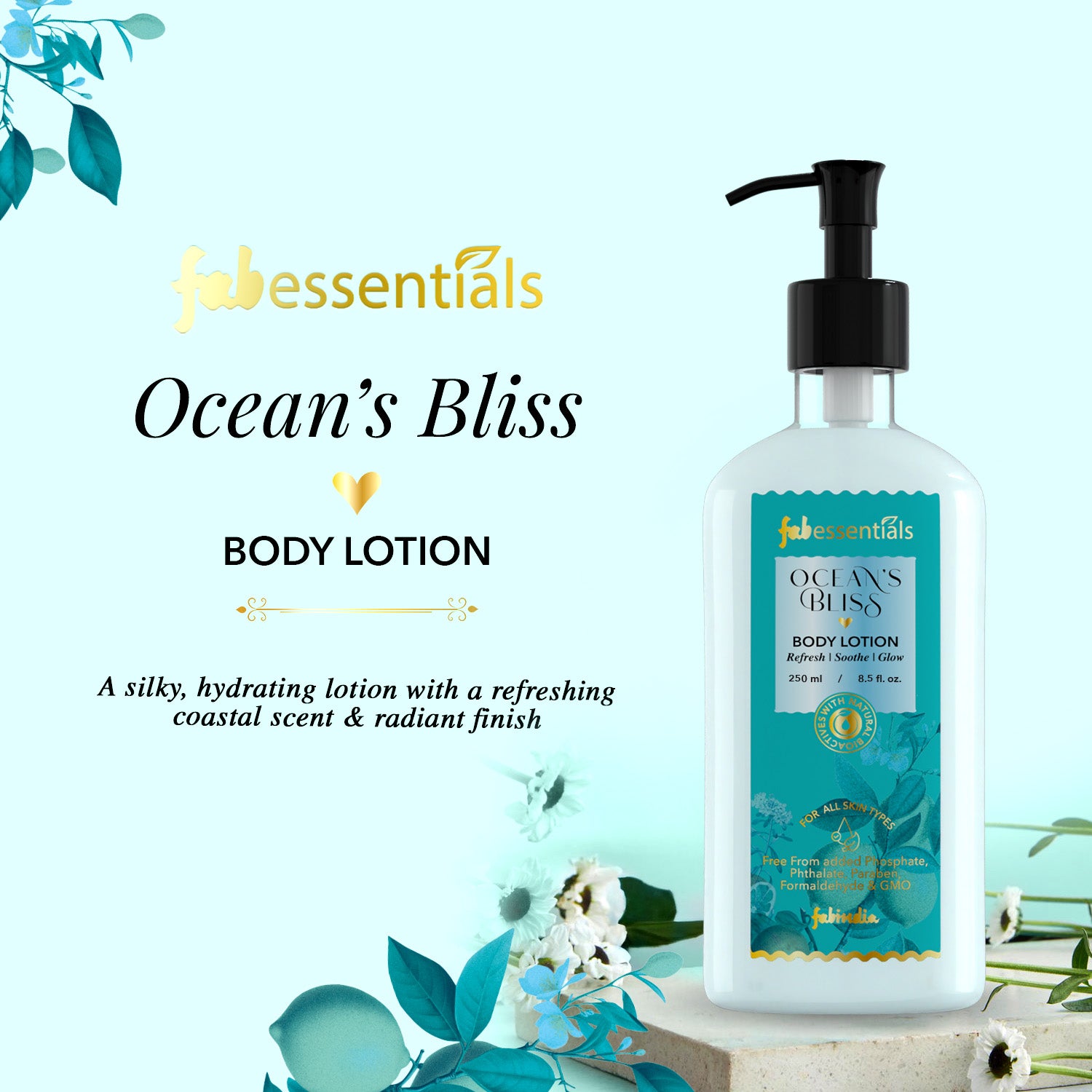 fabessentials Ocean’s Bliss Body Lotion for Men & Women | Aloe Vera, Shea Butter & Vitamin B5 | 250ml