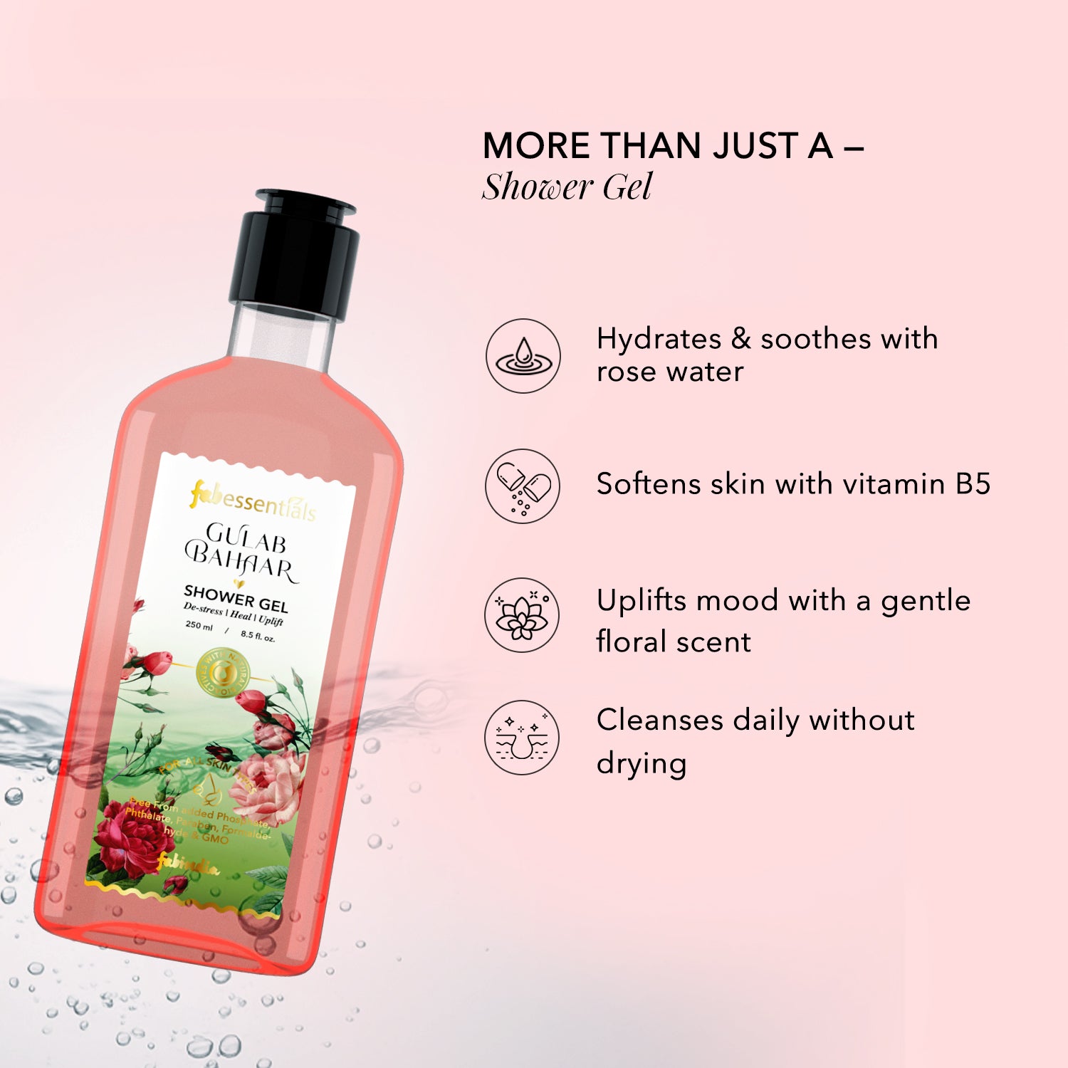 fabessentials Gulab Bahaar Shower Gel | Natural, Sulphate-Free Body Wash 250ml