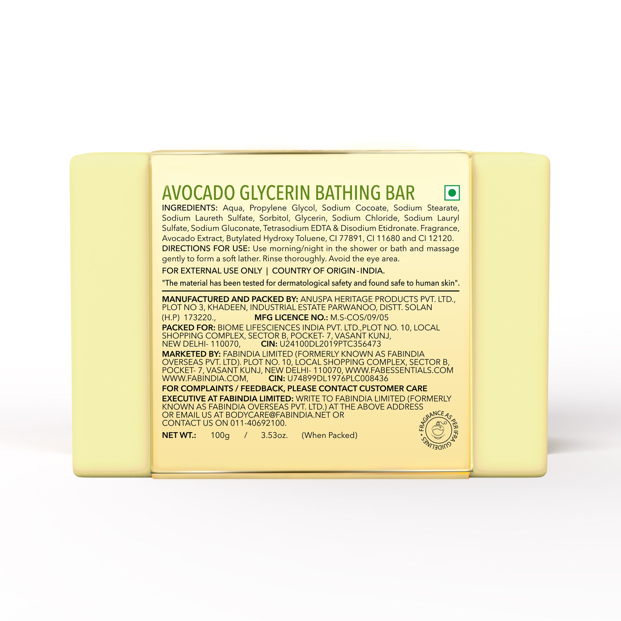 Avocado Glycerin Bathing Bar - 100 gm