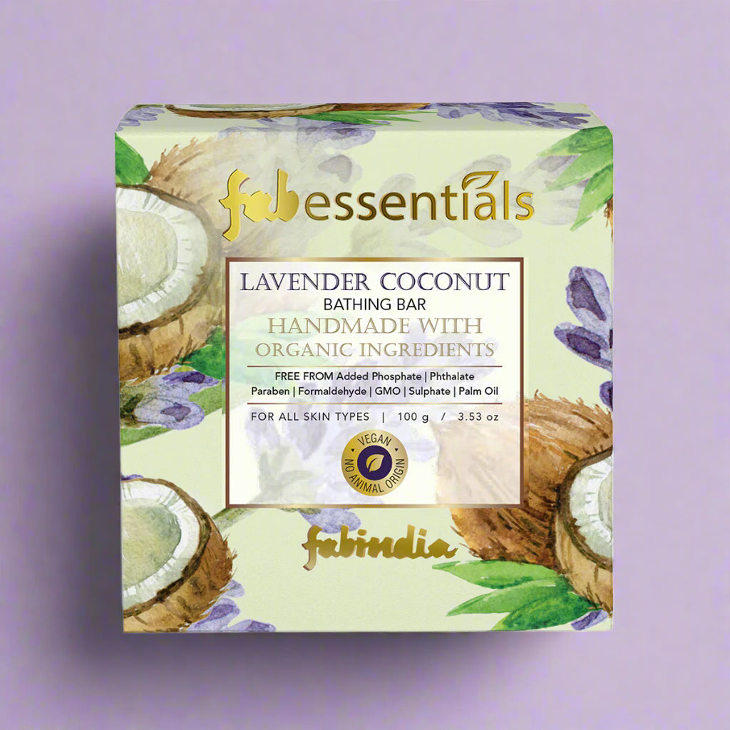 fabessentials Lavender Coconut Organic Handmade Bathing Bar 100g | Bathing Soap for Cleansing, Nourishing and Rejuvenating Skin