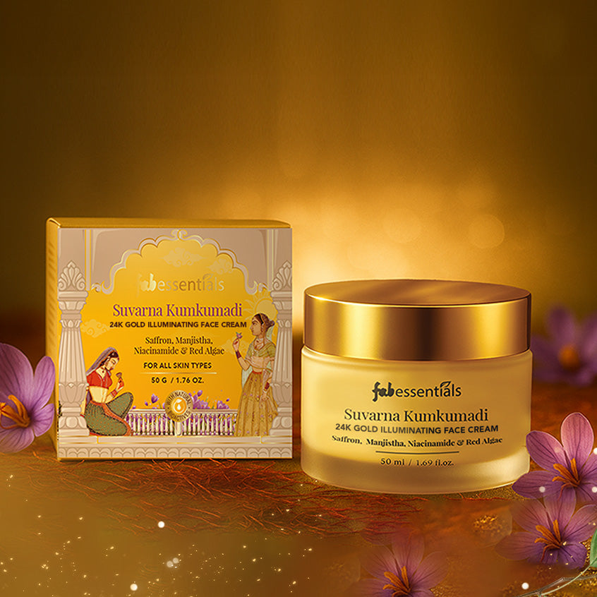 fabessentials Suvarna Kumkumadi 24K Gold Face Cream 50ml | Brightening Face Cream for Glowing Skin | Face Cream with Saffron, Niacinamide & Red Algae | Illuminating Moisturizer for All Skin Types