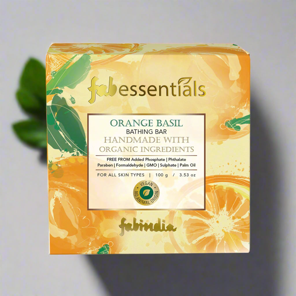 fabessentials Orange Basil Organic Handmade Bathing Bar 100g | Bathing Soap for Cleansing, Nourishing and Rejuvenating Skin