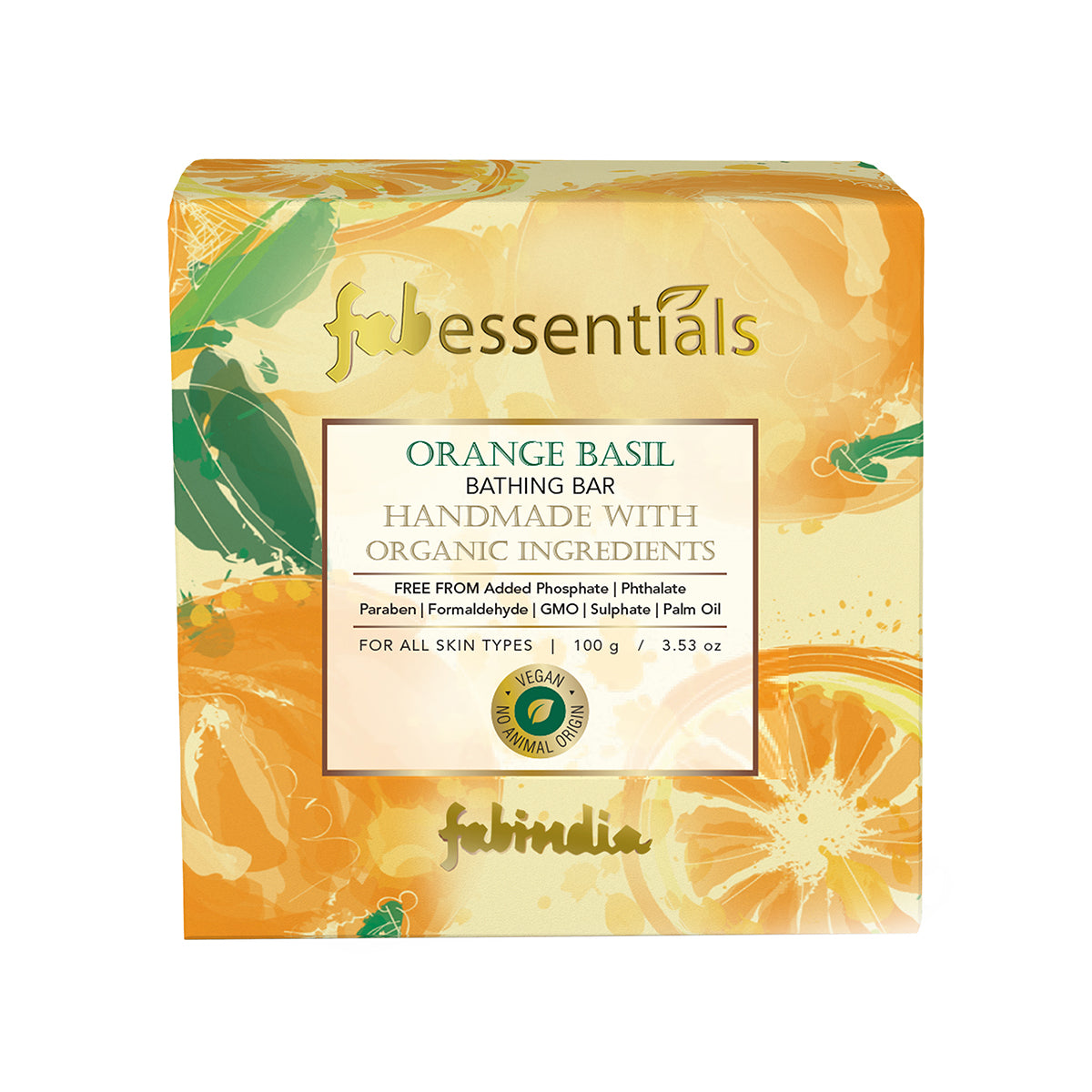 fabessentials Orange Basil Organic Handmade Bathing Bar 100 g | Bathing Soap for Cleansing, Nourishing and Rejuvenating Skin