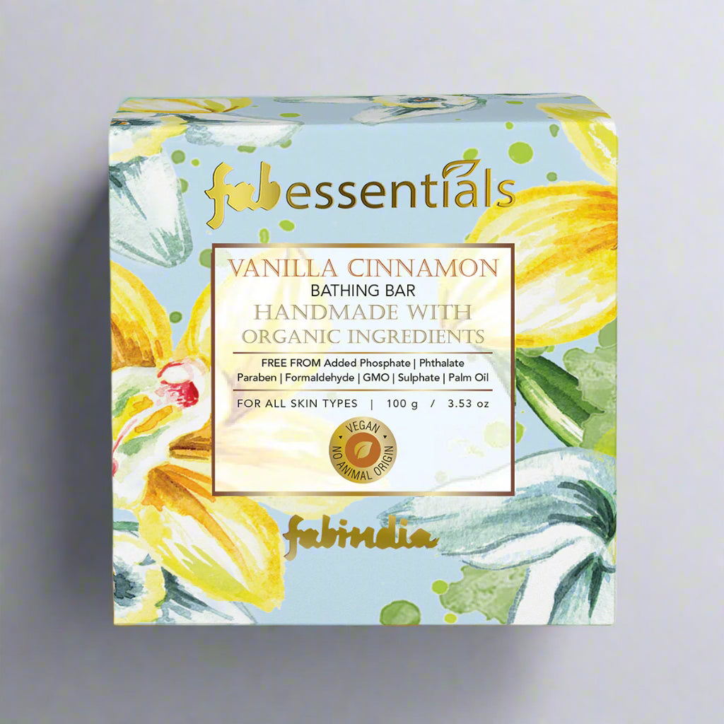 fabessentials Vanilla Cinnamon Bathing Bar 100g | Bathing Soap for Cleansing, Nourishing and Rejuvenating Skin